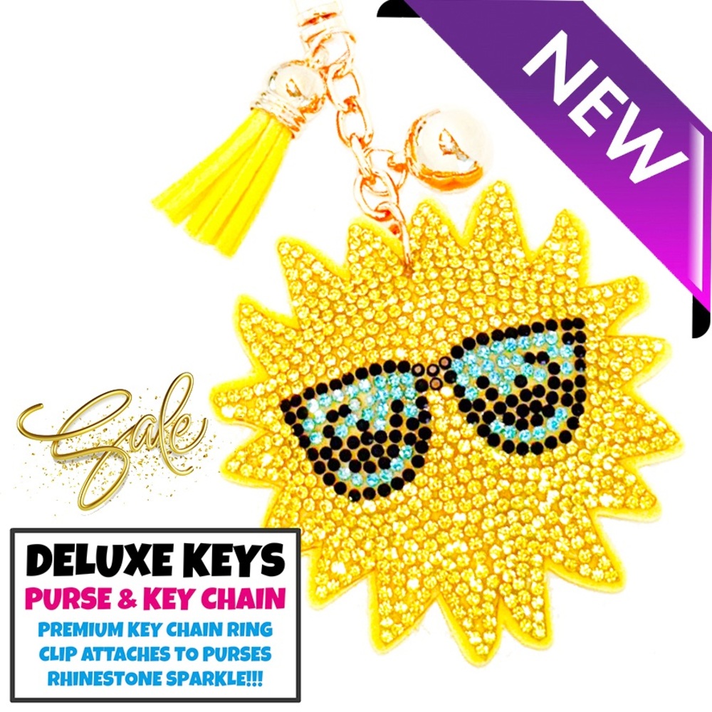 DeLuxe Keys Rhinestone Keychain/Purse Chain-SUN WITH SUNGLASSES